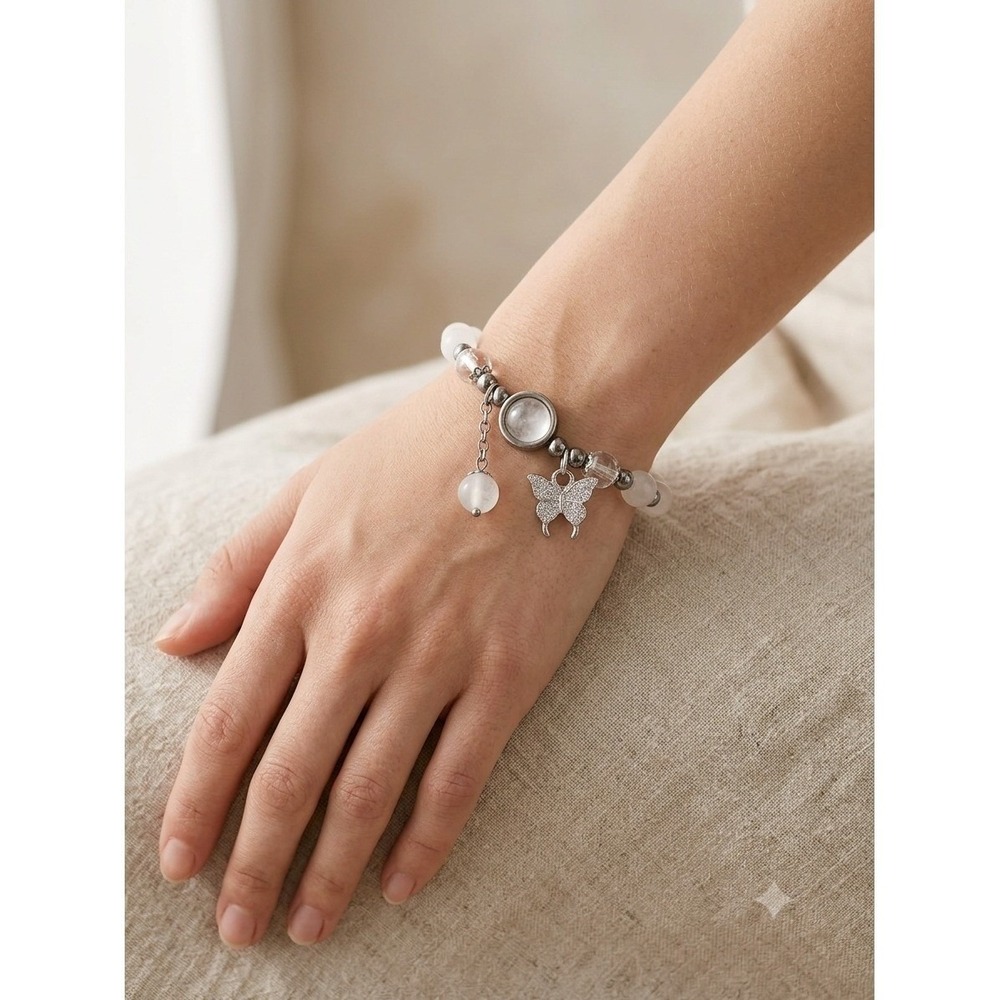 Butterfly Charm Bracelet Fairycore Whimsigoth Beaded Moonstone Calming